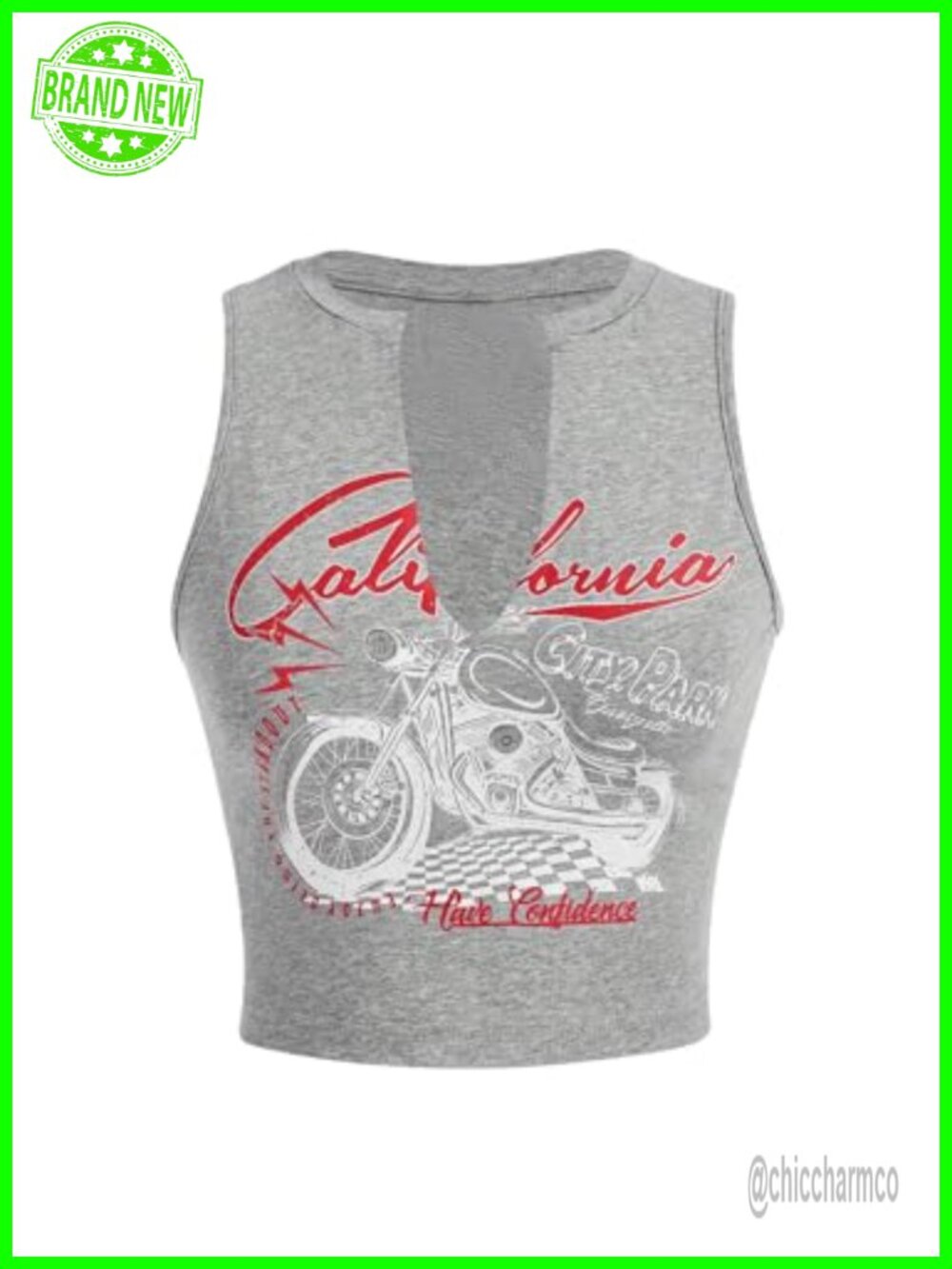 Letter Graphic Notched V Neck Sleeveless Crop Tank Top Streetwear